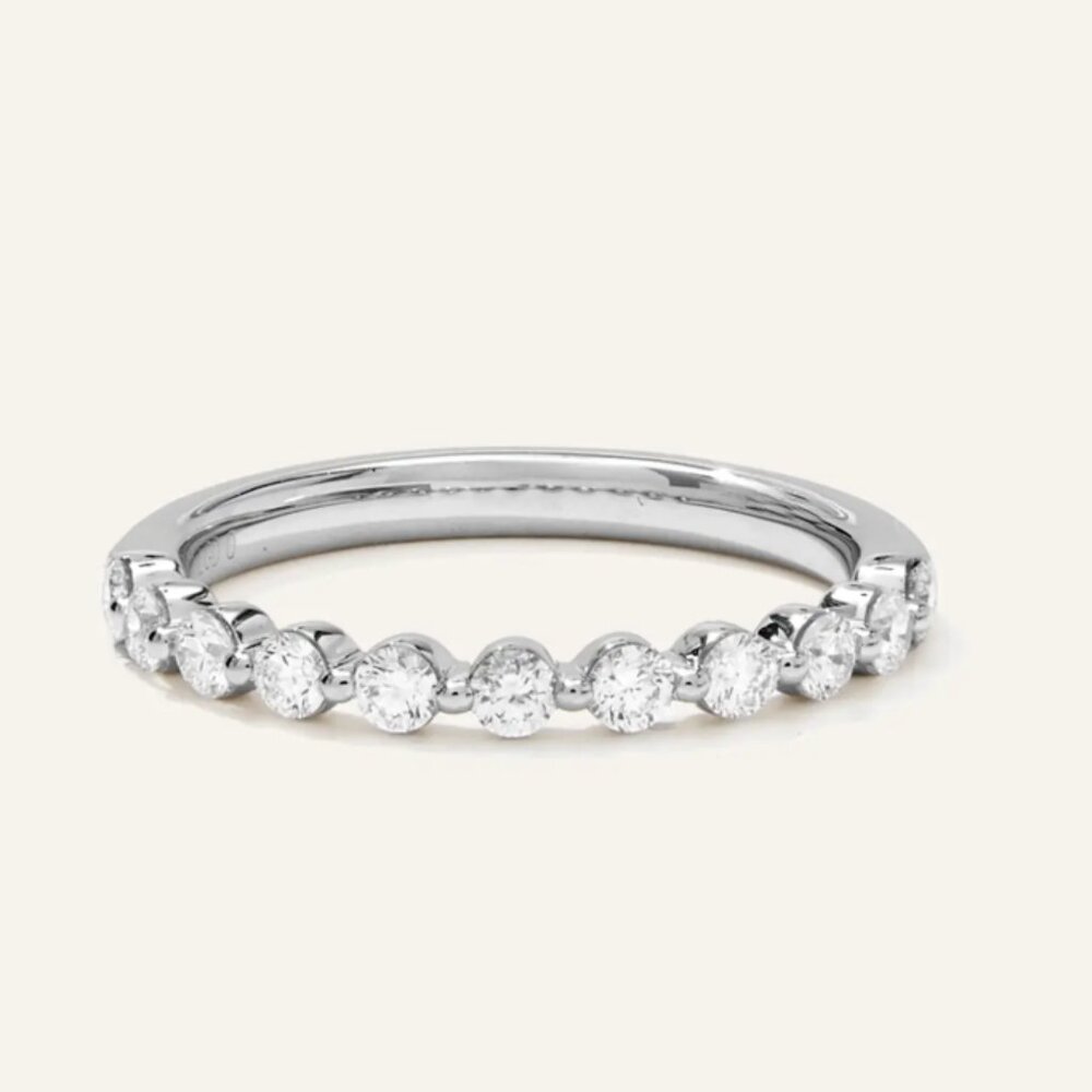 Quince lab grown diamond shared prong halfway band size 6, white gold
